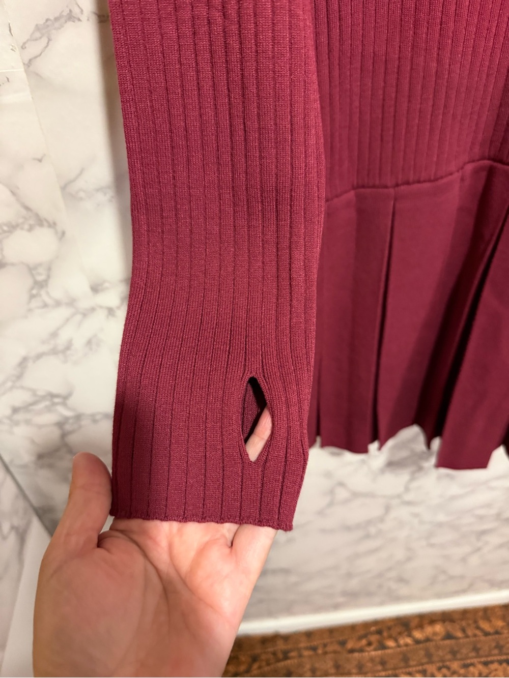 NEW Free People Emmy Mini Dress in Aged Red Ribbed Pleated L - Picture 7 of 15